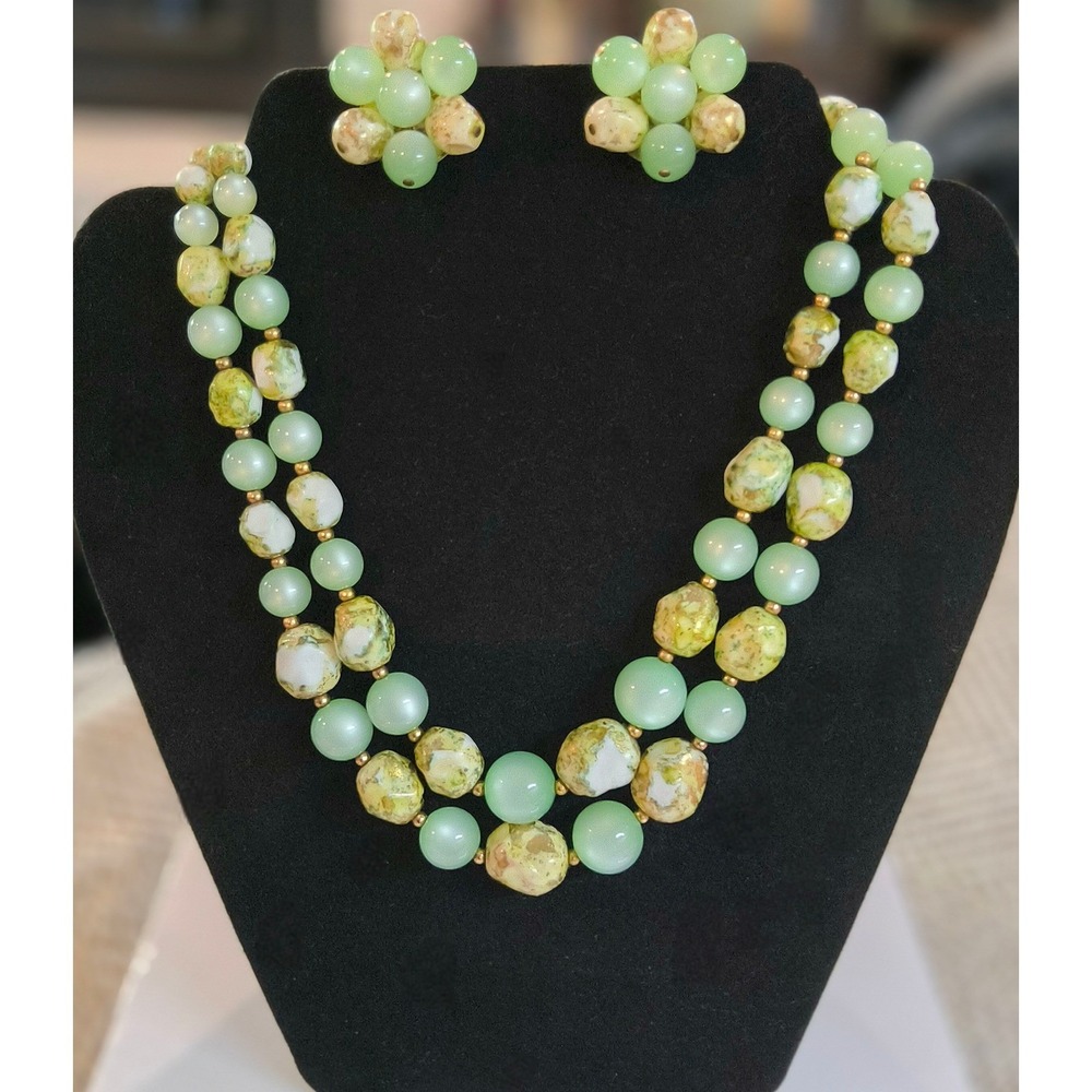 Vintage 1950s Moonglow Lucite Necklace & Clip Earring Demi-Parure